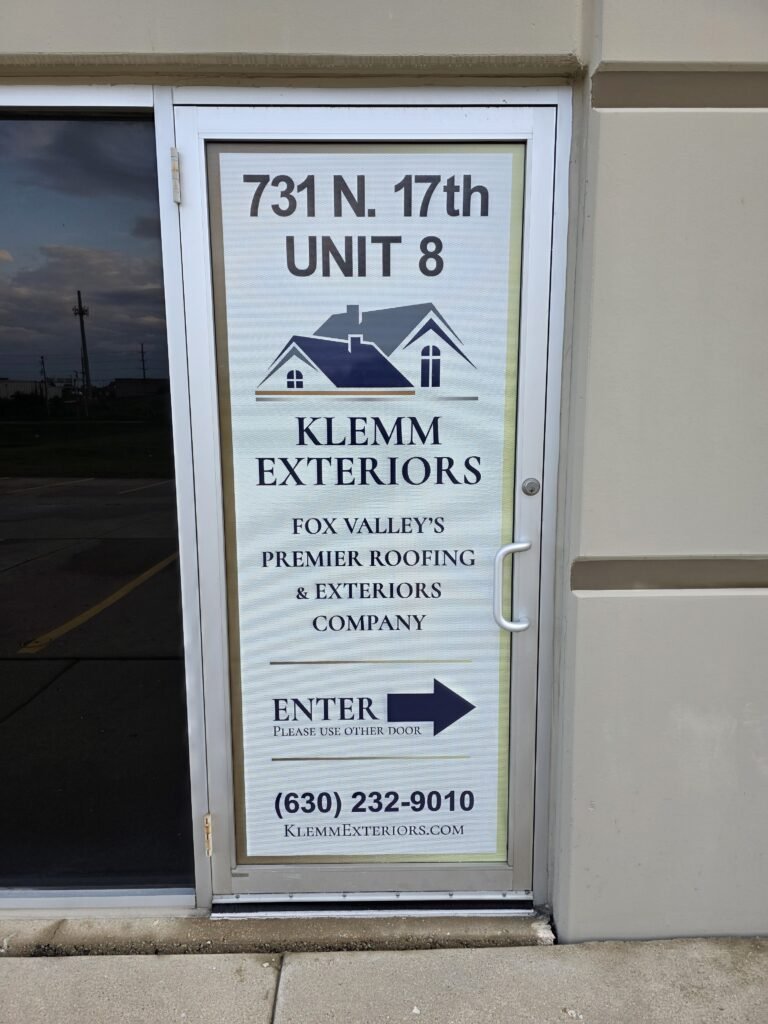 Custom Roofing Proposal Folder- Klemm Exterors - 2026 office door wrap 1