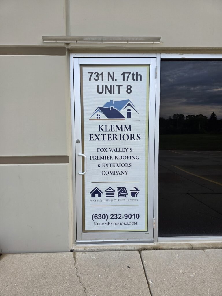 Custom Roofing Proposal Folder- Klemm Exterors - 2026 office door wrap 2